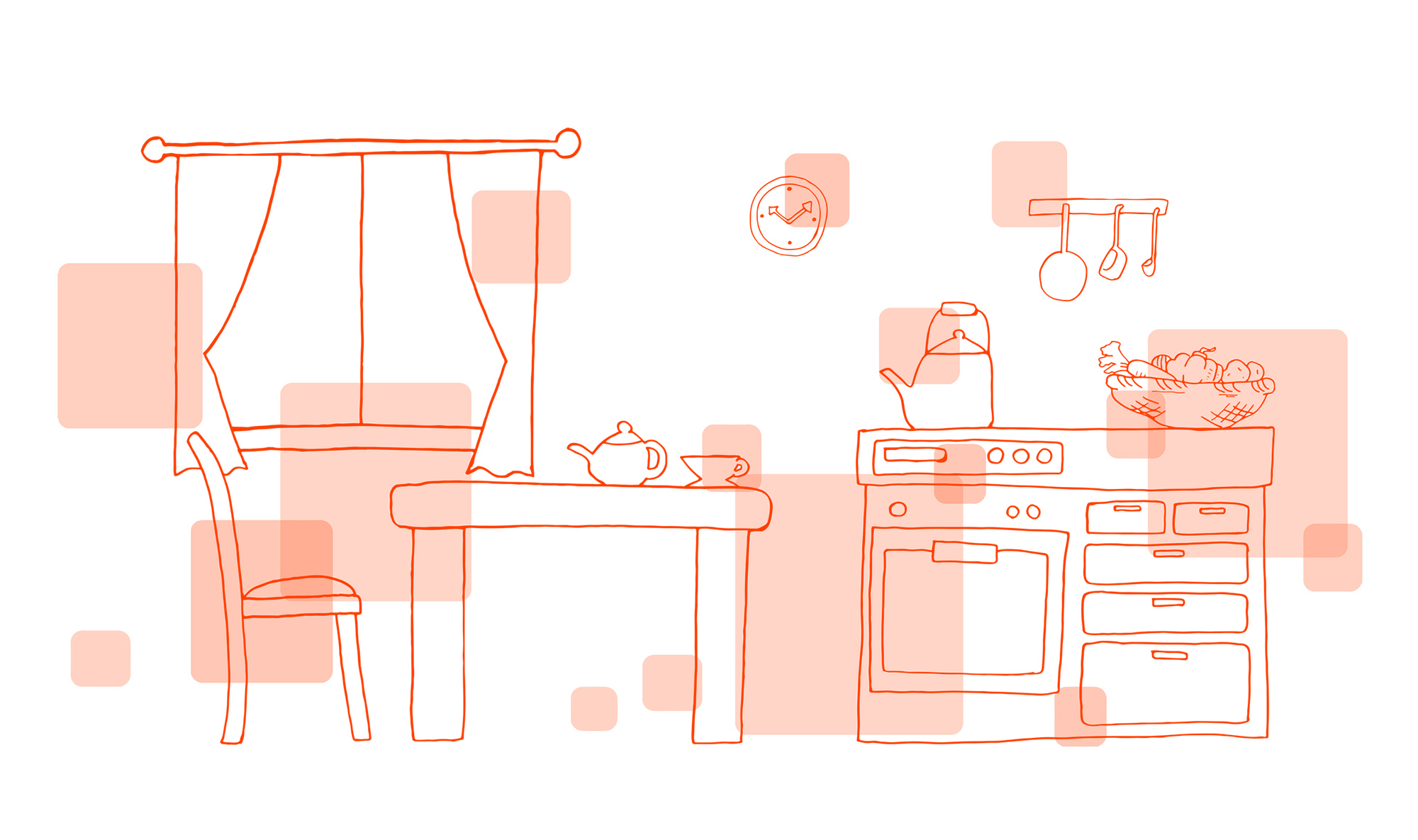 Drawing of a kitchen